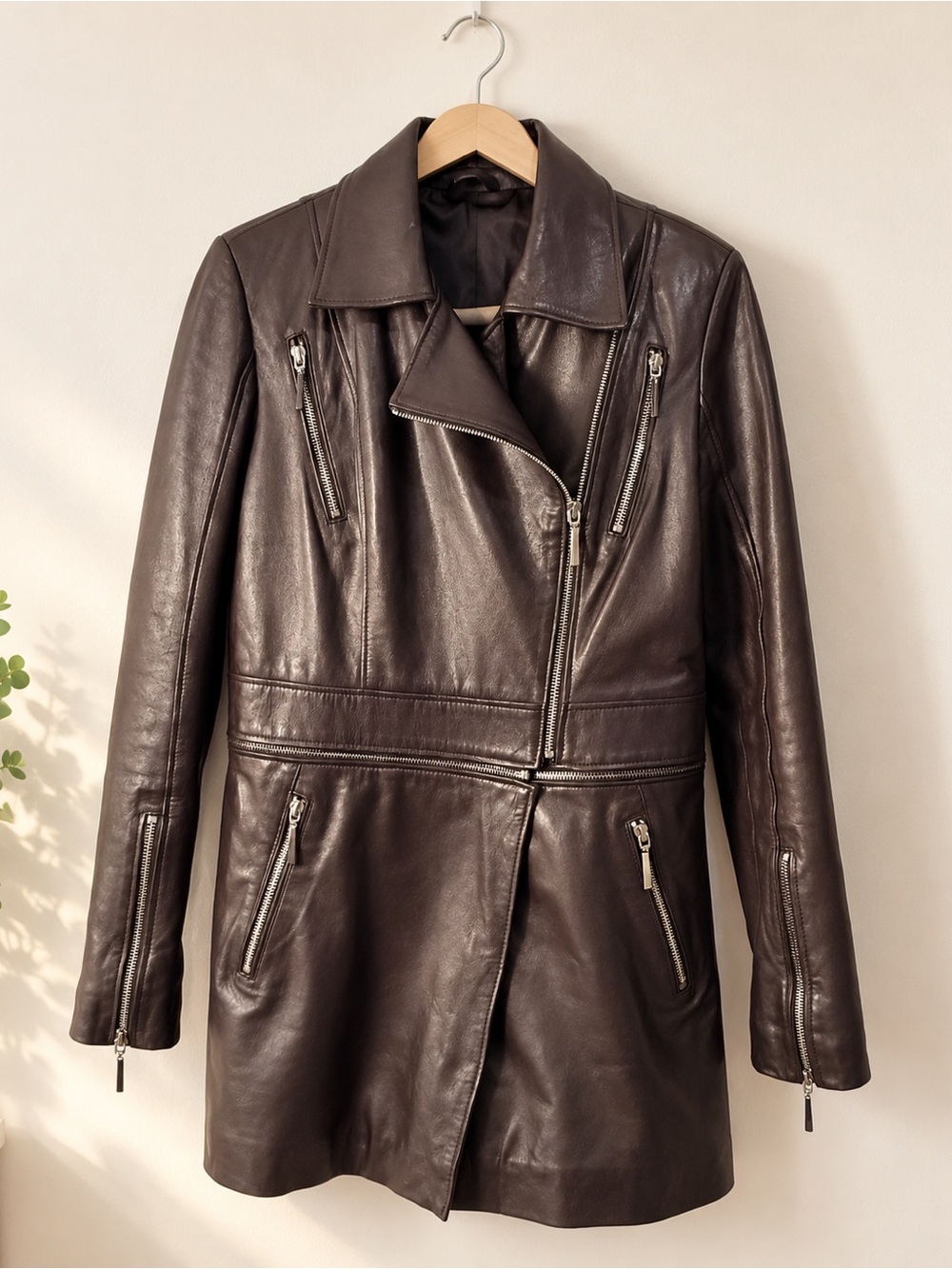 Yesimel Genuine Leather Long Moto Jacket – Size XL